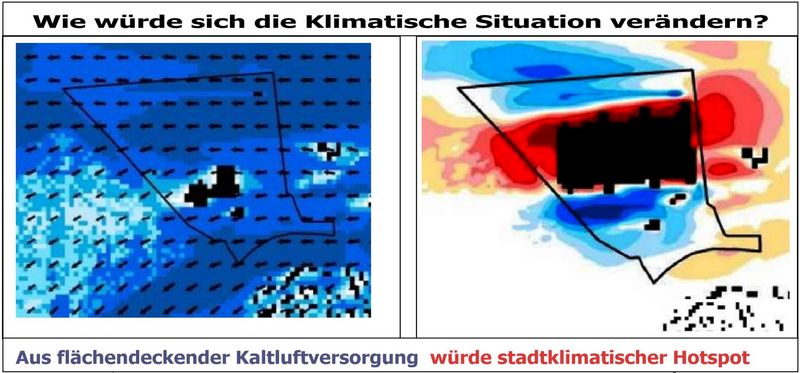 Klimawirkung der geplanten Bebauung von Kaltluftoase zum Klima-Hotspot - Aus dem Gutachten zum B-Plan 204A - als Schreenshot von  Dieter Donner